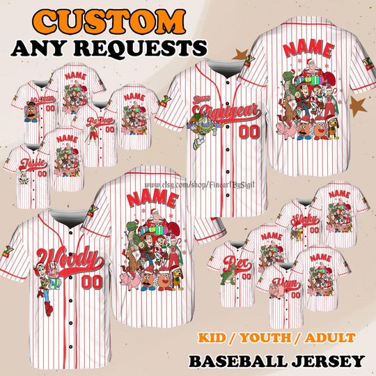 Christmas Toy Story Characters Jersey, Forky Slinky Dog Bullseye Shirt, Disneyland Trip Gift Shirt, Lotso Duke Caboom Baseball Jersey