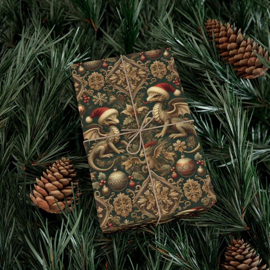 Discover Medieval Baby Dragon Christmas Gift Wrap Papers, Dragon Holiday Wrapping Sheets, Cute Magical Design, Kids Birthday Party Supplies, Seasonal
