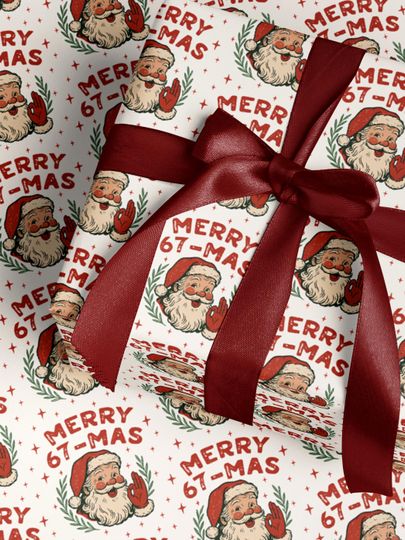 Funny 67 Santa Wrapping Paper Meme Christmas Gift Wrap Roll Trendy Internet Humor Holiday Wrapping Paper for Kids Teens or Adults