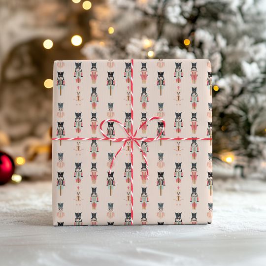 Wrapping Paper, Holiday Gift Wrap, Christmas Gift Wrap, Nutcracker Soldiers, Evergreen Trees, Festive Gift Paper, Nutcracker Wrapping Paper