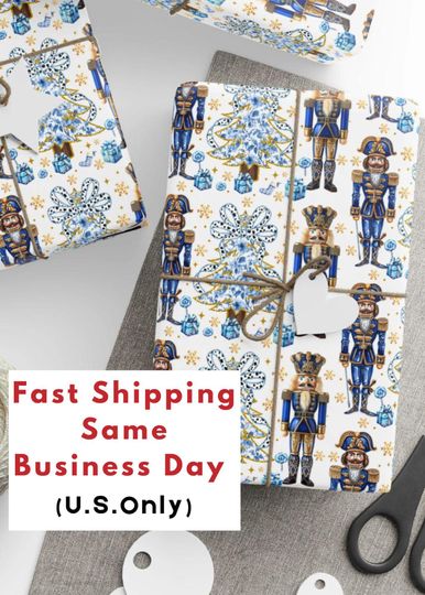Discover Toile Christmas Wrapping Paper, Toile Nutcracker Wrapping Paper Roll, Blue Christmas Wrapping Paper Roll, Blue Nutcracker