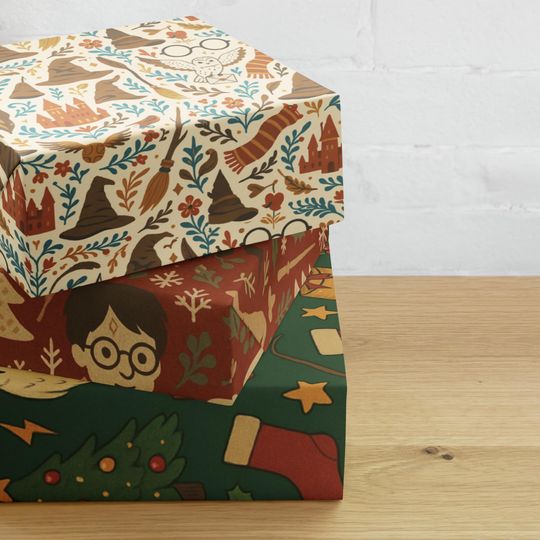 Discover Wizarding World Set of 3 Wrapping Paper Sheets School of Witchcraft and Wizardry Gift Wrap Fantasy Artwork Christmas Present Art Paper