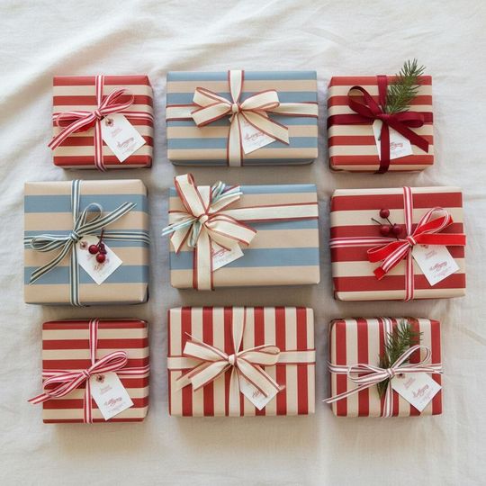 Serene Striped Wrapping Paper  Soft Blue & Natural Beige | Minimalist Design