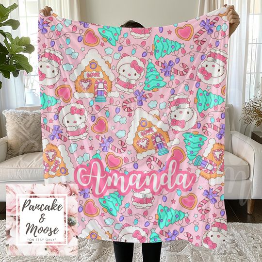 Discover Personalized Christmas Kitty Fleece Blanket for Girls and Kids