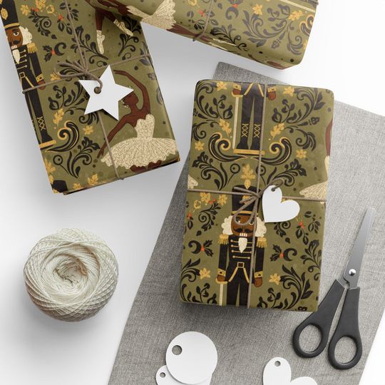 Nutcracker Ballerina Wrapping Paper, Vintage Floral Gift Wrap
