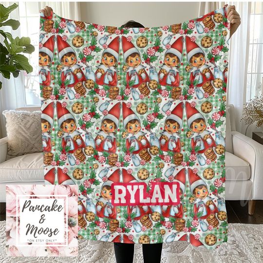 Discover Personalized Christmas Elf Fleece Blanket with Custom Name and Holiday Design