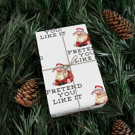Discover Pretend You Like It Winking Santa Christmas Wrapping Paper