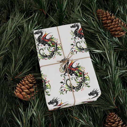 Discover Dragon Wrapping Papers: Christmas Gift Wrap, Holiday Fantasy Paper for Under Tree Decor, Xmas Giftwrap, Festive Present Cover, Unique Paper.