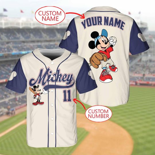 Discover Personalized Mickey Mouse Baseball Jersey, Custom Vintage Disney Jersey Shirt
