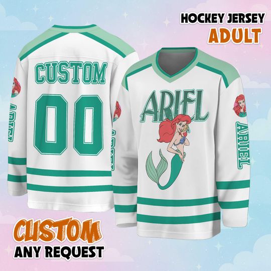 Discover Custom Disney Ariel Hockey Jersey, Personalized The Little Mermaid Hockey Shirt, Hockey Fan Lover Gift, Hockey Team Outfit