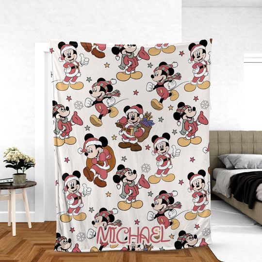 Discover Disney Mickey Mouse Custom Name Blanket, Throws, Cartoon Throw for Boys and Girls, Christmas Gift, Baby Bed Blanket