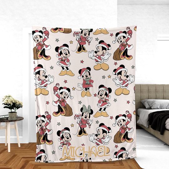 Discover Personalized Christmas Minnie Mouse Blanket, Custom Name Disney Minnie Throw, Baby Blanket, Minnie Birthday Gifts, Kid Name Blanket