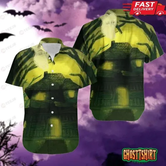 Discover Green Dark Monster House Halloween Hawaiian Shirt