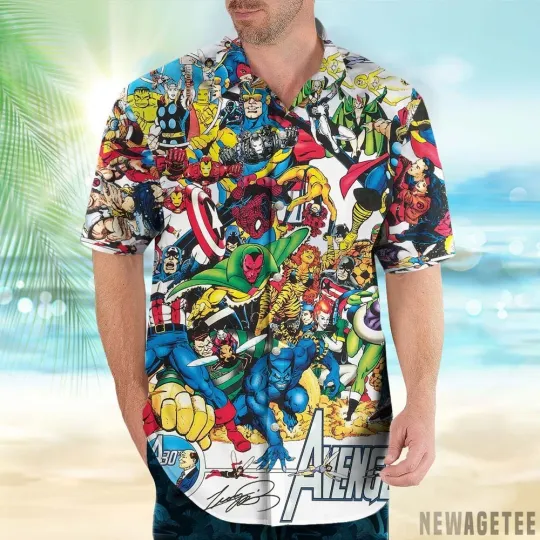 Discover George Perez Rendered Avengers 30th Anniversary Hawaiian Shirt