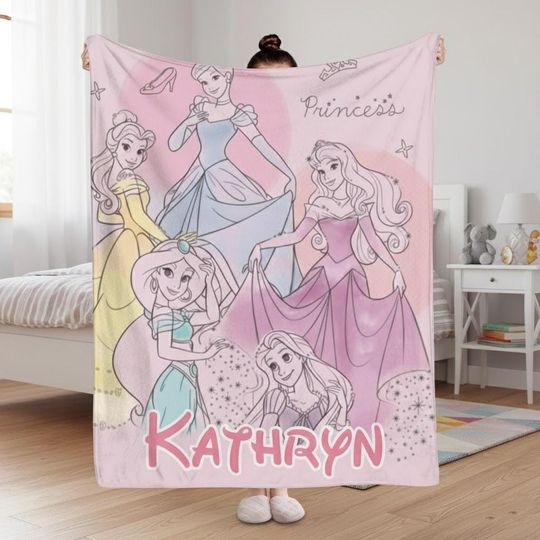 Discover Personalized Disney Princess Fleece Blanket with Custom Name for Kids