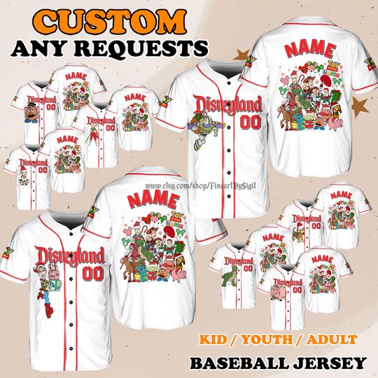 Discover Disney Toy Story All Characters Jersey, Woody Trixie Combat Carl Shirt, Family Matching Outfit, Buzz Lightyear Jessie Rex Baseball Jersey