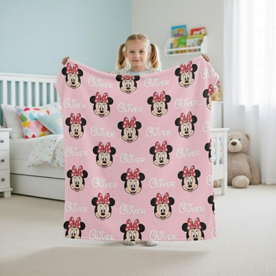 Discover Personalized Minnie Mouse Fleece Blanket with Custom Name, Disney Minnie Birthday Gift for Kids