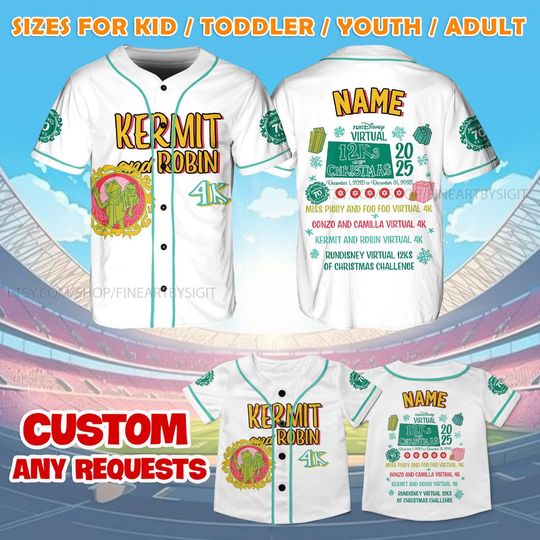 Discover runDisney Kermit and Robin 4K Jersey Shirt, Muppets Kermit Costume Jersey, Disney Xmas Matching Jersey, runDisney 12Ks of Christmas Shirt