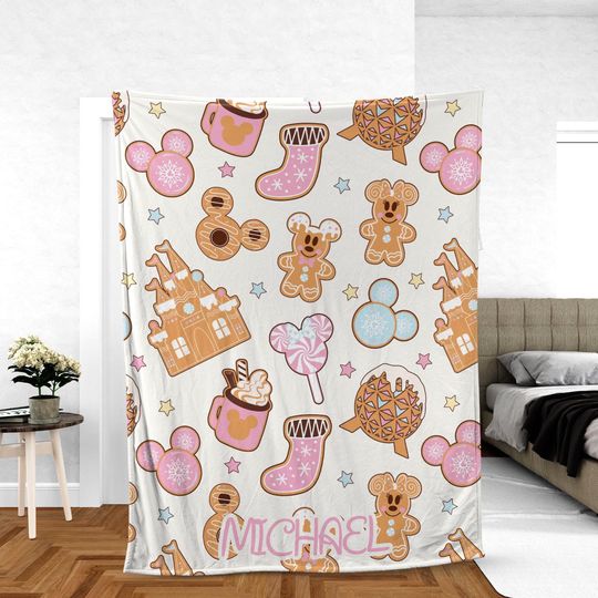 Discover Personalized Disney Gingerbread Fleece Throw Blanket with Mickey Cookie Castle for Kids Room