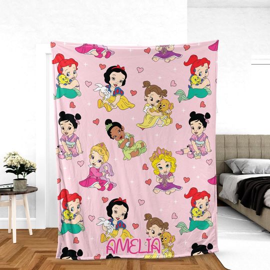 Discover Custom Disney Princess Baby Name Fleece Blanket for Girls Nursery