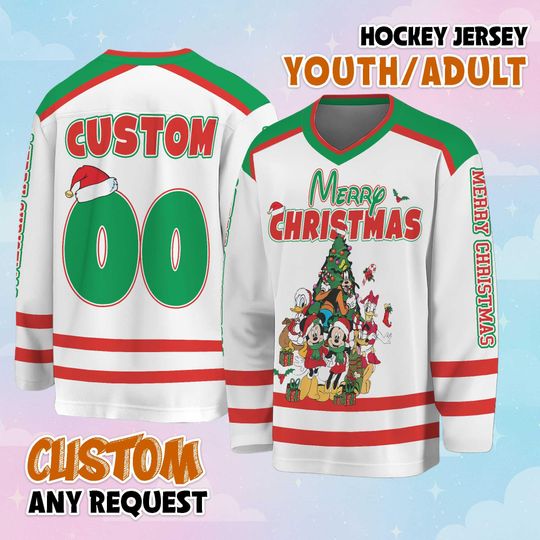 Discover Personalized Merry Christmas Disney Hockey Jersey, Custom Christmas Hockey