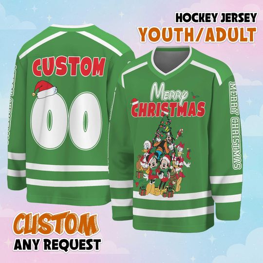 Discover Personalized Disney Christmas Green Hockey Jersey, Custom Christmas Hockey