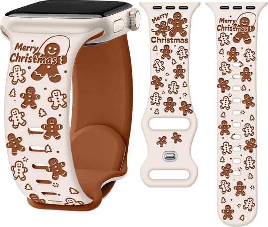 Discover Christmas Silicone Band Fits Apple Watch Bands 42mm 41mm 40mm 38mm, Soft Two-Tone iWatch Bands for Women Men, Gingerbread Band for Apple Watch Series 11 10 9 8 7 6 5 4 3 SE-Brown
