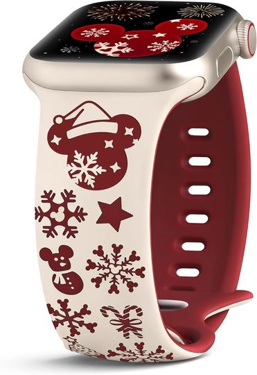 Discover Christmas Cartoon Band Compatible with Apple Watch Bands for Women 40/38/41/42/44/45/46/49mm, Cute Two-Tone Engraved Soft Silicone Sport Strap for iWatch Series 11 10 9 8 7 6 5 4 SE/Ultra 3 2 1