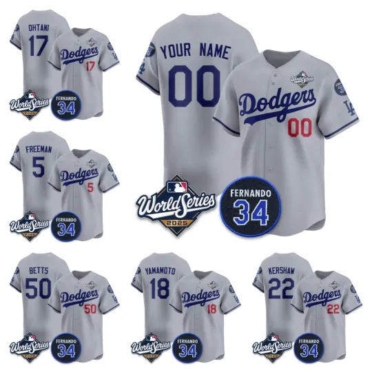 Discover Custom Adult/Youth Gray With No.34 Patch 2025 World Series Stitched Jersey