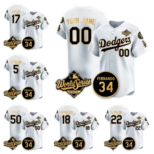 Discover Custom Adult/Youth White Gold With No.34 Patch 2025 World Series Stitched Jersey