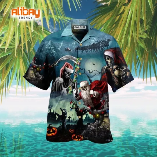 Discover Skull Santa Claus Nightmare Before Christmas Hawaiian Shirt