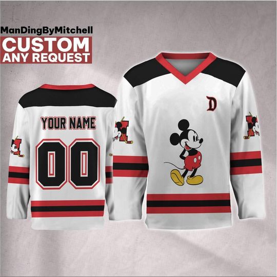 Discover Personalize Disney Classic Mickey Mouse Funny White Hockey Jersey, Custom Disney Hockey Jersey