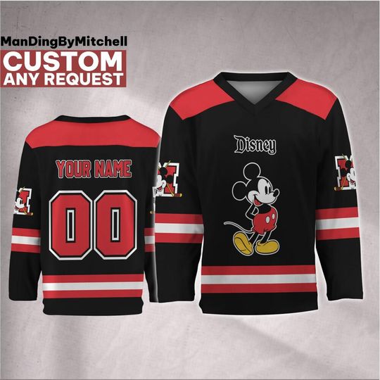 Discover Personalize Disney Classic Mickey Mouse Funny Hockey Jersey, Custom Disney Hockey Jersey