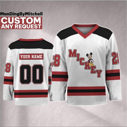 Discover Personalize Disney Mickey Mouse Happy Hockey Jersey, Custom Disney Hockey Jersey