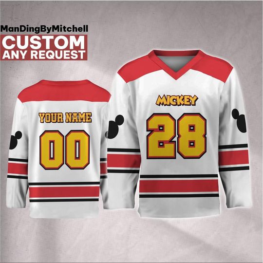 Discover Personalize Disney Mickey Mouse Vintage Hockey Jersey, Custom Disney Hockey Jersey