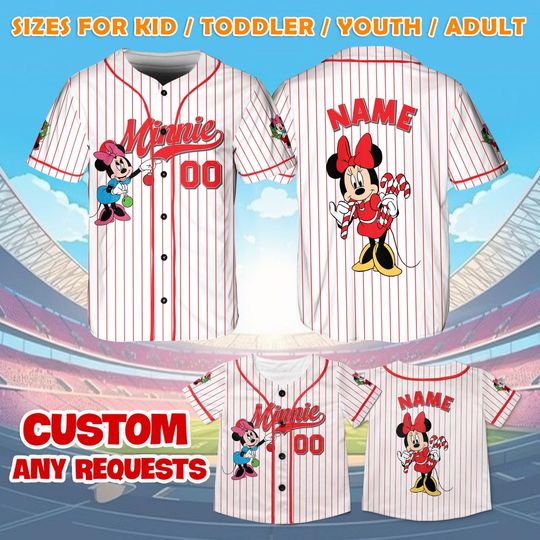 Discover Minnie Mouse Baseball Jersey, Minnie Mouse Christmas Party Jersey, Minnie Mouse Christmas Gift, Minnie Disney Fan Shirt, Family Trip Shirt
