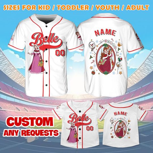 Discover Coquette Belle in Mirror Jersey, Princess Belle Christmas Shirt, Beauty and the Beast Coquette Shirt, Disney Princess Fan Gift, Belle Jersey