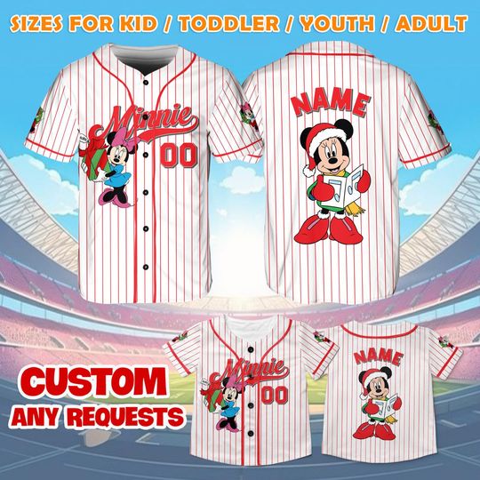 Discover Christmas Minnie Baseball Jersey, Minnie Mouse Christmas Party Shirt, Disney World Christmas Shirt, Minnie Mouse Jersey, Family Disney Gift