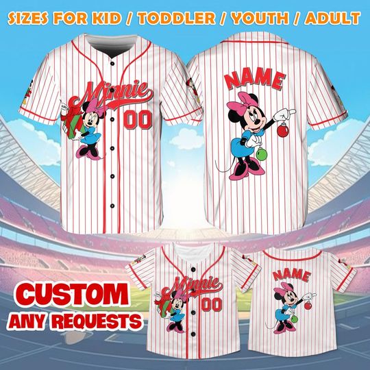 Discover Minnie Baeball Jersey Shirt, Minnie Mouse Christmas Party Jersey, Minnie Mouse Christmas Gift Jersey, Minnie Fan Shirt, Family Trip Shirt