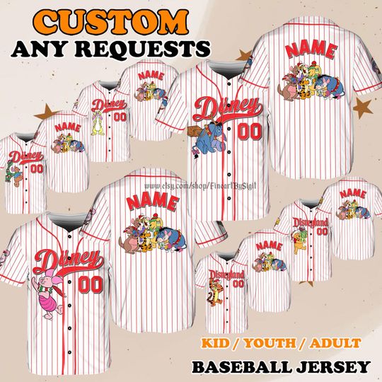 Discover Disney Winnie the Pooh Characters Baseball Jersey, Kanga Jersey Shirt, Christmas Outfit, Family Matching Outfit, Christopher Robin Jersey