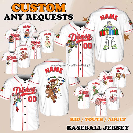 Discover Bo Peep Rex Hamm Forky Jersey Shirt, Disney Toy Story Characters Baseball Jersey, Christmas Outfit, Bullseye Lotso Duke Caboom Jersey Shirt