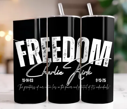 Discover Charlie Kirk Freedom Tumbler 20oz Stainless Steel 1993-2025