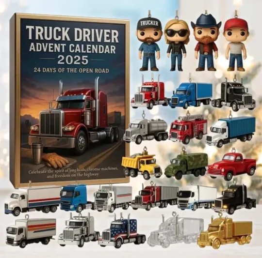 Discover Truck Driver Advent Calendar 2025, 24 Mini Truck Ornaments, Christmas Decor