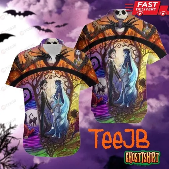Jack Corpse Bride And More Halloween Hawaiian Shirt
