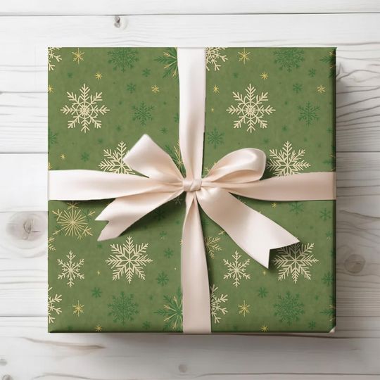 Discover Green Snowflake Wrapping Paper, Christmas Gift Wrap Sheets, Holiday Winter Gift Wrap, Elegant Gold Snowflakes Christmas Paper 2025