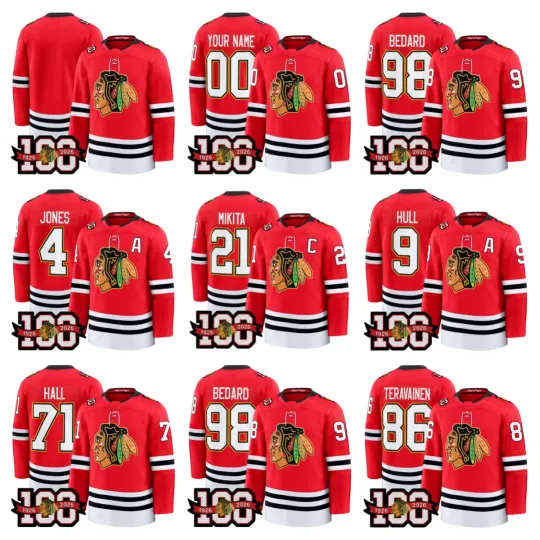Discover Custom Men's Red 2025 Home 100th Anniversary All Stitched Hockey Jersey Sz S-6XL