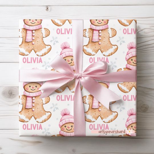 Discover Personalized Gingerbread Gift Wrap Paper, Holiday Wrapping Paper, Christmas Gift Wrap, Personalized Gift Wrap, Custom Name Holiday Gift Wrap