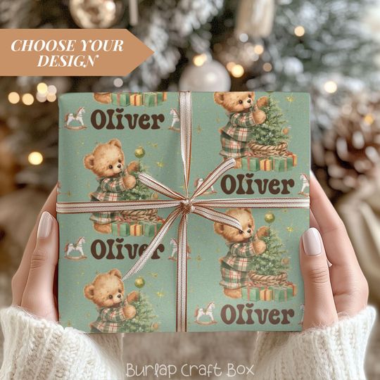 Discover Personalized Christmas Gift Wrapping Paper Roll Custom Name Xmas Gift Wrap for Grandkids Christmas Presents Wrapping Paper Green 4 Designs