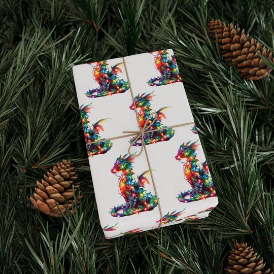 Discover Dragon Christmas Wrapping Papers, Holiday Fantasy Xmas Gift Wrap, Light Dragon Pattern, Festive Gift Wrap, Seasonal Wrapping Paper