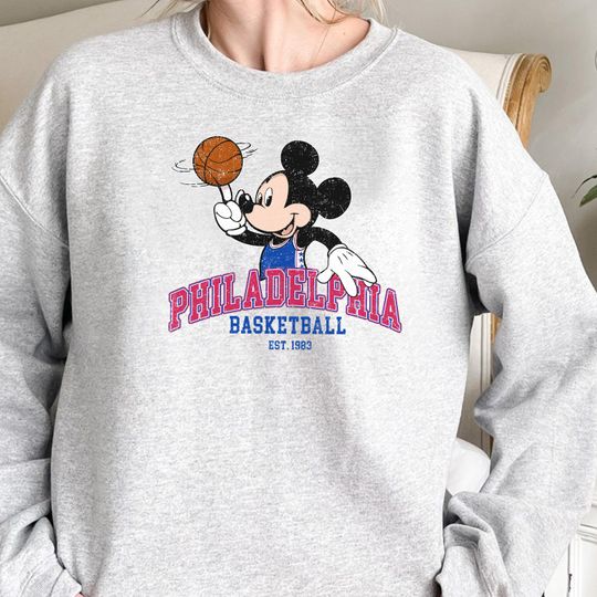 Discover Vintage Philadelphia Basketball Sweatshirt, Retro Mouse Graphic Crewneck